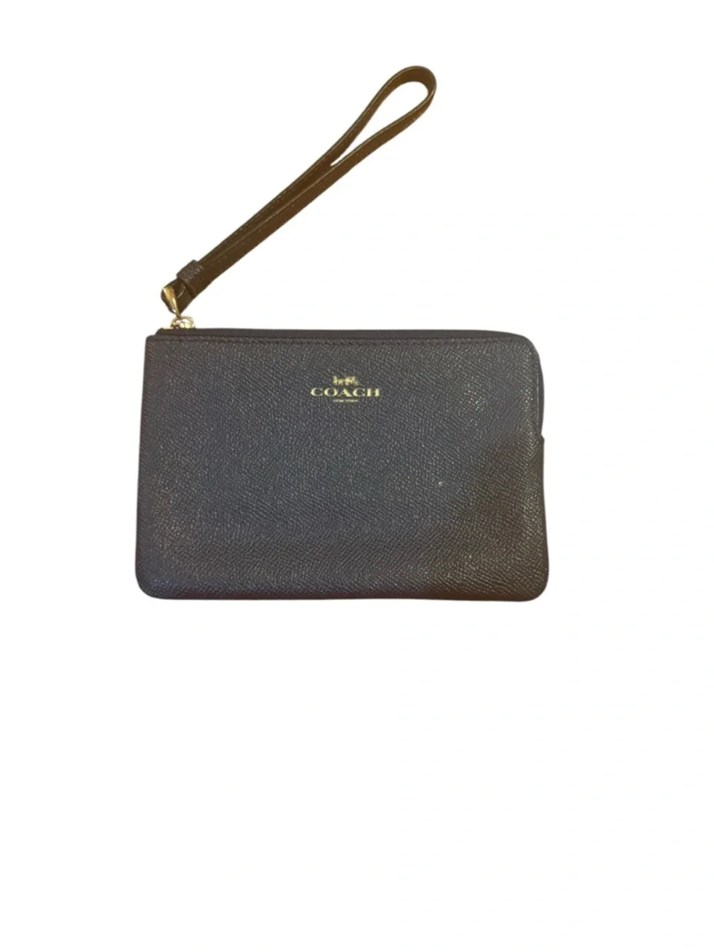 Coach dark Leather Wristlet with Gold Logo